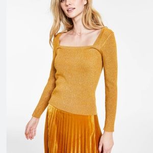 Lucy Paris Gold Ribbed Long Sleeve Square Neck Sweater